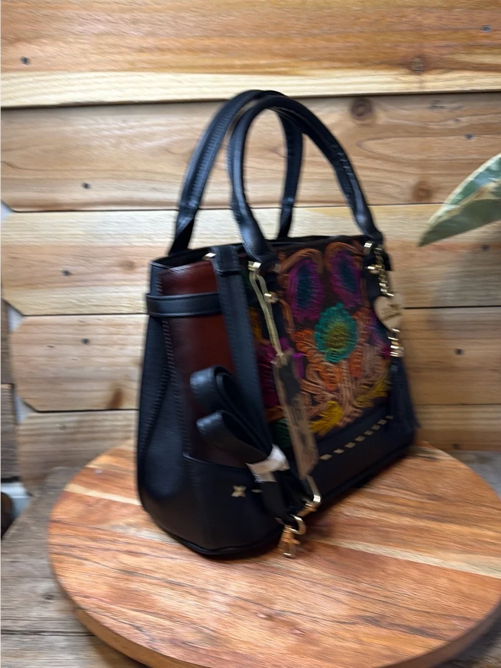 Embroidered Floral Satchel Handbag - Multicolor